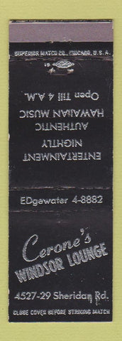 Matchbook Cover - Cerone's Windsor Lounge Chicago?