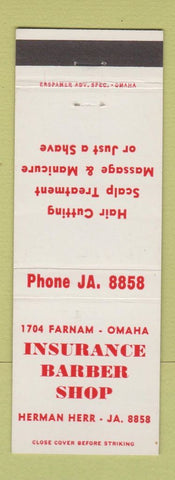 Matchbook Cover - Insurance Barber Shop Omaha NE Herman Herr