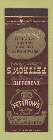 Matchbook Cover - Fettrow's Restaurant  Harrisburg PA
