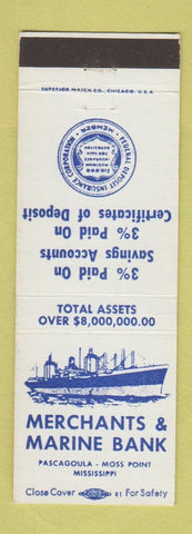 Matchbook Cover - Merchants & Marine Bank Pascagoula Moss Point MS