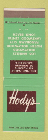 Matchbook Cover - Hody's Long Beach Panorama City Hollywood Los Angeles CA