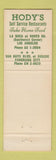 Matchbook Cover - Hody's Long Beach Panorama City Hollywood Los Angeles CA