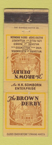 Matchbook Cover - Brown Derby Los Angeles CA Hollywood Beverly Hills WORN