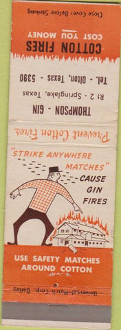 Matchbook Cover - Cotton Fires Thompson Gin Olton TX