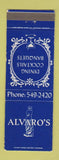 Matchbook Cover - Alvaro's Restaurant Royal Oak MI