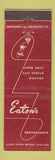 Matchbook Cover - Eaton's Restaurants Arcadia Studio City Long Beach CA
