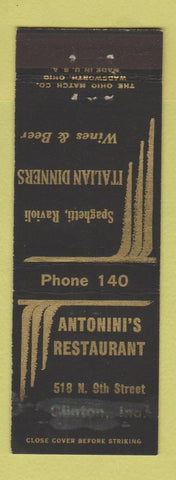 Matchbook Cover - Antonini's Restaurant Clinton IN Italian WORN
