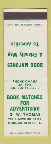 Matchbook Cover - Book Matches Advertising GW Thomas Council Bluffs IA