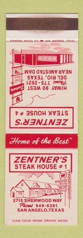 Matchbook Cover - Zentner's Steak House San Angelo TX WEAR