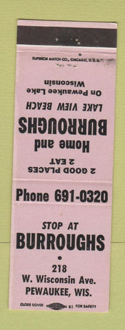 Matchbook Cover - Burroughs Pewaukee WI restaurant