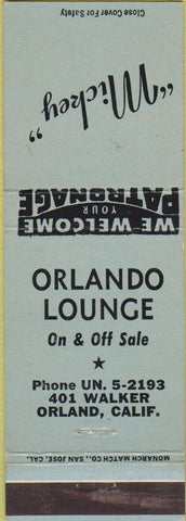 Matchbook Cover - Orlando Lounge Orland CA