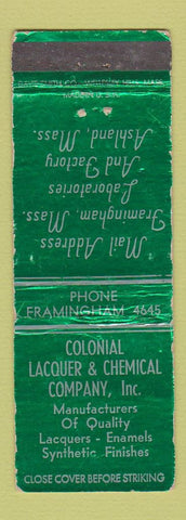 Matchbook Cover - Colonial Lacquer & Chemical Framingham MA WORN