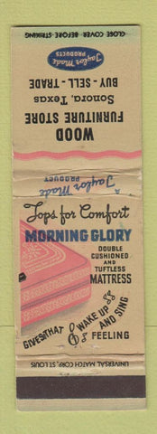 Matchbook Cover - Wood Furniture Store Sonora TX Morning Glory Mattress WEAR