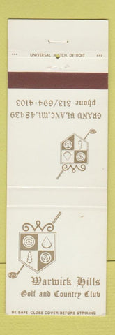 Matchbook Cover - Warwick Hills Golf Country Club Grand Blanc MI
