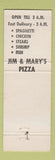 Matchbook Cover - Jim & Mary's Pizza Green Bay WI