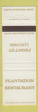 Matchbook Cover - Plantation Restaurant Memphis TN Airport