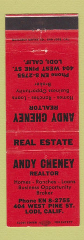 Matchbook Cover - Andy Cheney Real Estate Lodi CA