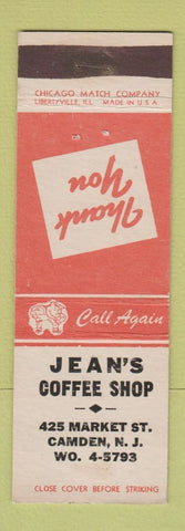 Matchbook Cover - Jean's Coffee Shop Camden NJ