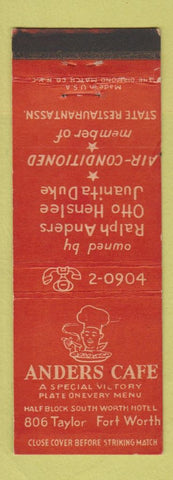 Matchbook Cover - Anders Cafe Fort Worth TX WEAR