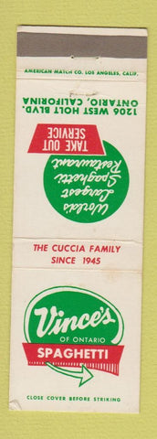 Matchbook Cover - Vince's Spaghetti Ontario CA WEAR