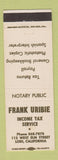 Matchbook Cover - Frank Uribie Income Tax Service Lodi CA