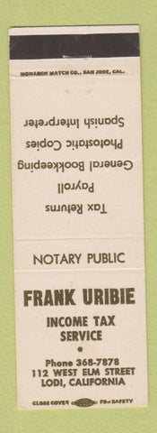 Matchbook Cover - Frank Uribie Income Tax Service Lodi CA