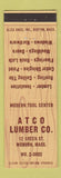 Matchbook Cover - Atco Lumber Woburn MA