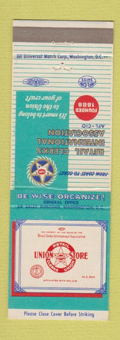 Matchbook Cover - Union Store Clerks Union Washington DC
