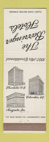 Matchbook Cover - Barringer Hotels Charlotte NC Augusta GA Columbia SC WEAR