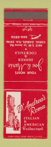 Matchbook Cover - D'Andra's Roma Italian American Restaurant Coral Gables