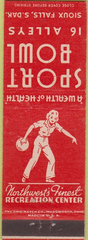 Matchbook Cover - Sport Bowling Sioux Falls SD girlie