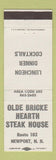 Matchbook Cover - Olde Bricke Hearth Steak House Newport NH