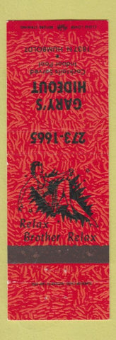 Matchbook Cover - Gary's Hideout billiards girlie WEAR