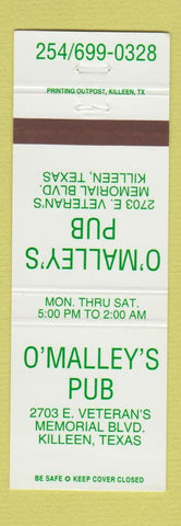 Matchbook Cover - O'Malley's Pub Killeen TX