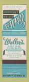 Matchbook Cover - Waller's Tavern Restaurant Toronto ON