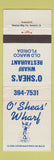 Matchbook Cover - O'Shea's Wharf Restaurant Old Marco FL