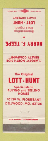 Matchbook Cover - Lott Hutt Harry Teepe Real Estate Dellwood MO