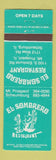 Matchbook Cover - El Sombrero Restaurant Mexican Mount Prospect Schaumburg IL