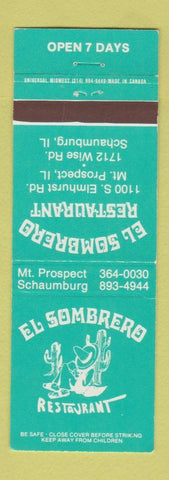 Matchbook Cover - El Sombrero Restaurant Mexican Mount Prospect Schaumburg IL