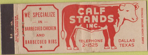 Matchbook Cover - Calf Stands Inc Dallas TX BBQ WEAR