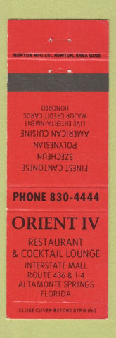 Matchbook Cover - Orient IV Restaurant Altamonte Springs FL