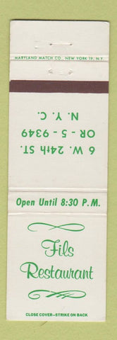 Matchbook Cover - Fils Restaurant New York City WEAR