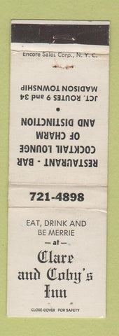 Matchbook Cover - Clare and Coby's Inn Madison Township NJ? WEAR