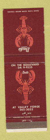 Matchbook Cover - Beck's Valley Forge PA restaurant King of Prussia Philadelphia