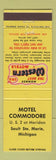 Matchbook Cover - Motel Commodore Sault Ste Marie MI Best Western
