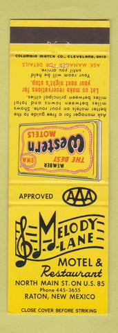 Matchbook Cover - Melody Lane Motel Restaurant Raton NM