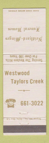 Matchbook Cover - Neidhard Minges Funeral Home Westwood Taylors Creek OH