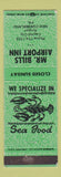 Matchbook Cover - Mr Bills Airport Inn New Cumberland PA