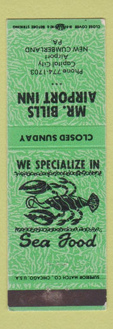 Matchbook Cover - Mr Bills Airport Inn New Cumberland PA
