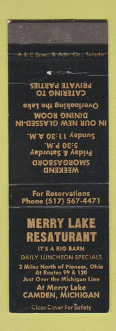 Matchbook Cover - Merry Lake Restaurant Camden MI
